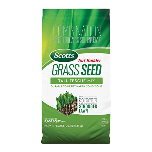Scotts Turf Builder Grass Seed Tall Fescue Mix with Fertilizer and Soil Improver, Resists Harsh Conditions, 5.6 lbs.