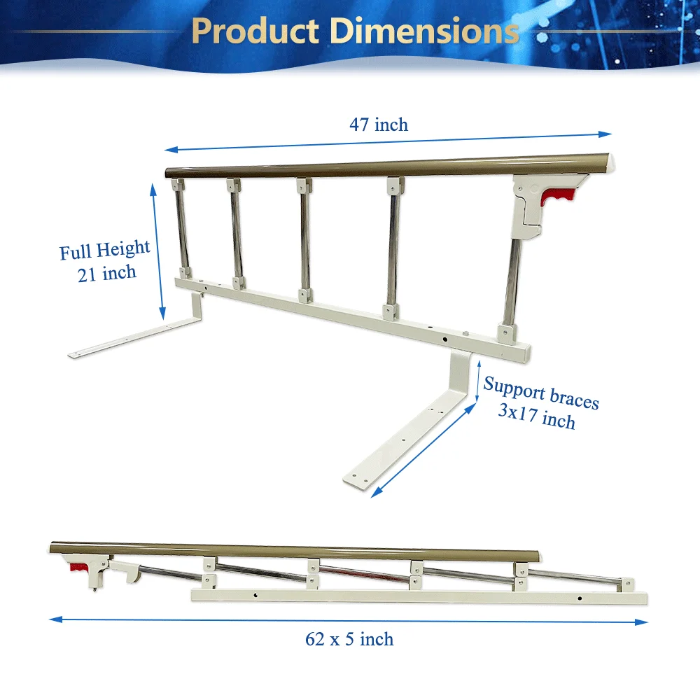 Bed Cane Rails for Elderly Adults Seniors Safety Assist Rail Bed Railing Guard for Falling Out Half Side Grab Bar Bedrail Adjustable Handle Bedside Support Rails (Champagne)