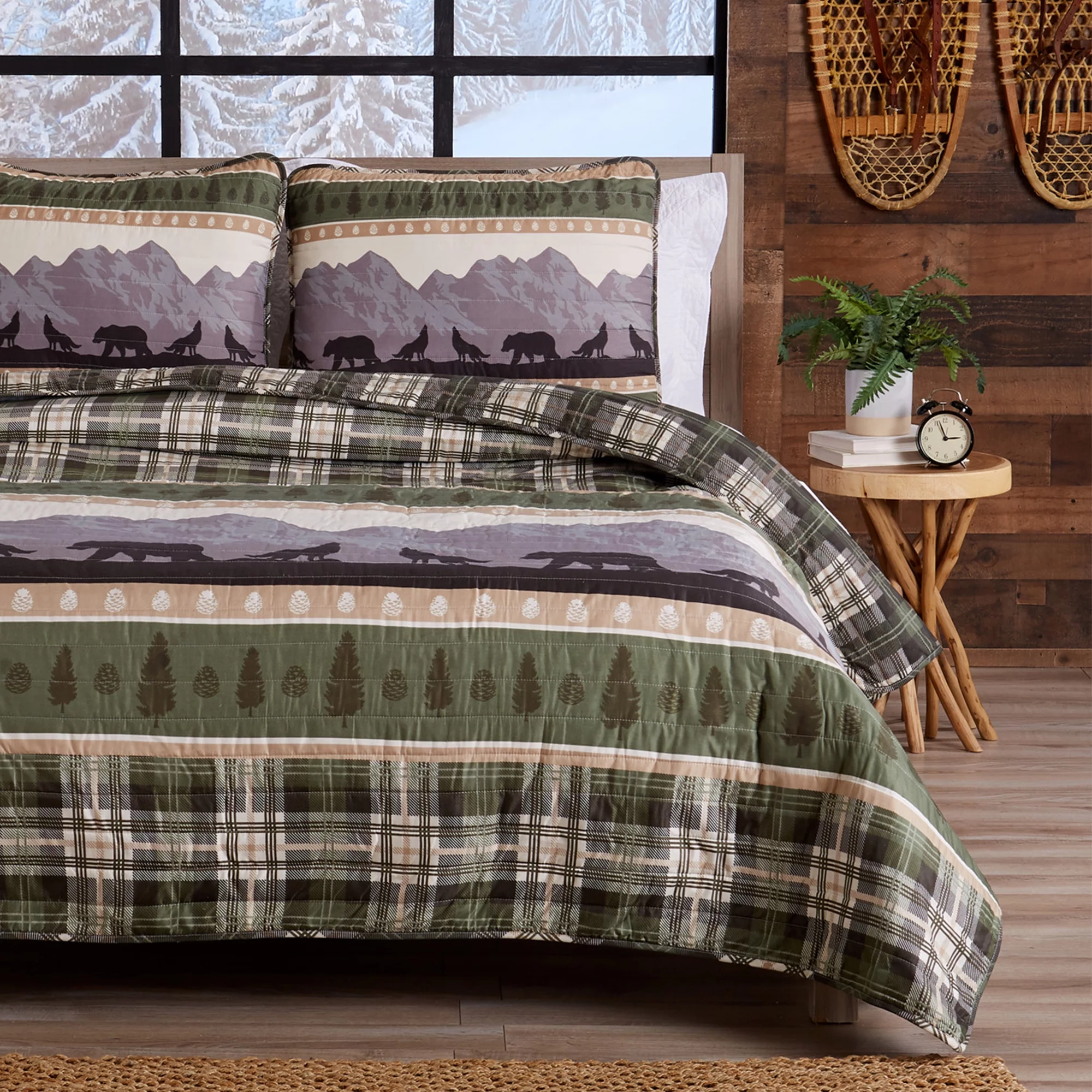 Great Bay Home Rustic Lodge Patchwork Reversible Reversible Quilt Set With Shams  (Full / Queen, Salt Creek)