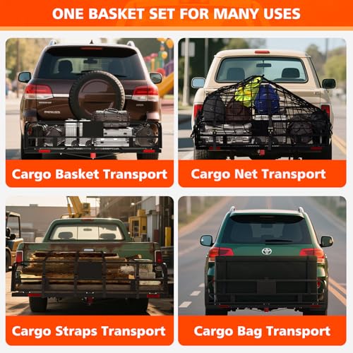 Hitch Mount Cargo Carrier Basket 500 LBS Folding Vehicle Cargo Baskets 60