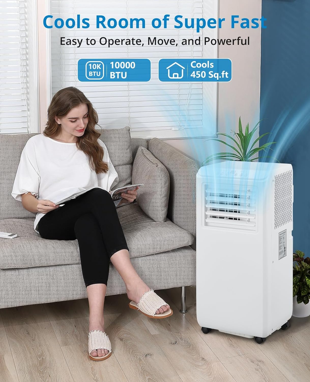 Portable Air Conditioner 10000 BTU, Portable AC Unit with Remote Control, Energy-Efficient Cooling for 450 Sq.ft Spaces, 3in1 Portable AC with Dehumidifier, Cooling & Fan Mode for Bedroom Room