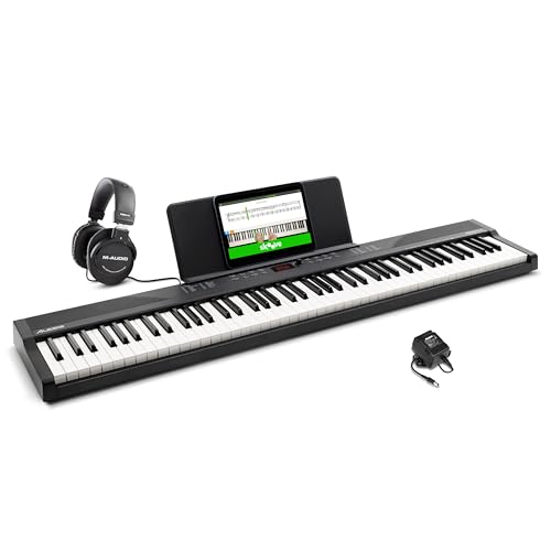 Alesis 88 Key Keyboard Piano with 480 Sounds, Speakers, USB MIDI, Carry-Bag, Stand, Headphones, Pedal and Piano Lessons for Beginners
