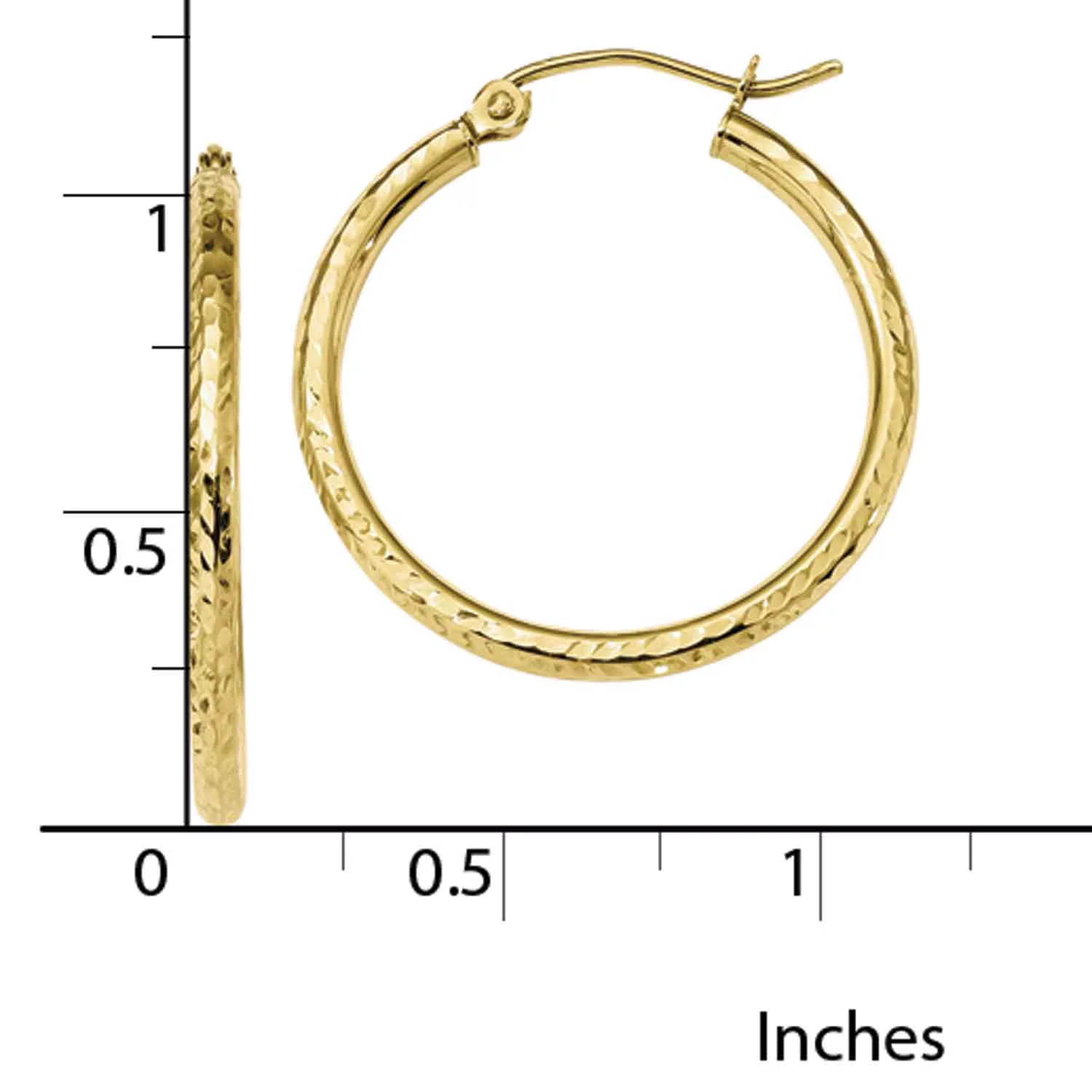 Primal Gold 10 Karat Yellow Gold Diamond-cut 2mm Round Tube Hoop Earrings