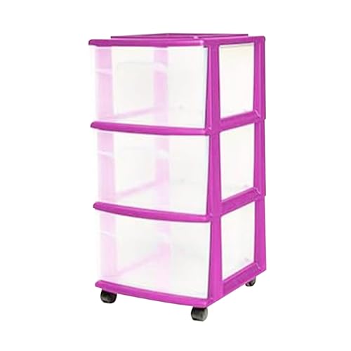 HOMZ Drawer Tower, 3-Tier Clear Plastic Storage Organizer Cart, Black Frame – Organizing Containers with Wheels for Home, Bathroom, Bedroom, Office, and Classroom