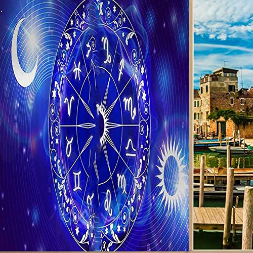 Window Privacy Film Removable Astrology Blue Glass Sticker Home Adorn for Bathroom Living Room Shower Room Glass Sticker,17.7 in x 78.7 in