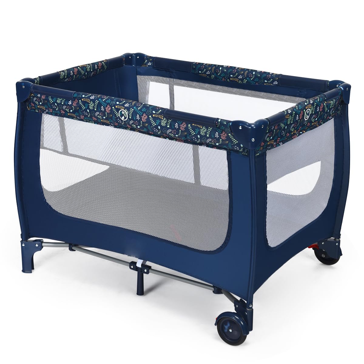 HONEY JOY Pack and Play, Foldable Baby Playard with Bassinet, Lightweight Installation-Free Travel Baby Crib from Newborn to Toddlers, Portable Nursery Center w/Lockable Wheels & Carry Bag(Blue)