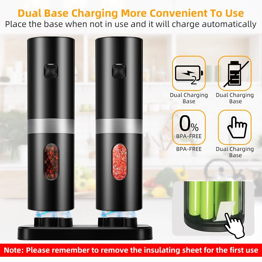 Electric Salt and Pepper Shakers - Rechargeable, Set of 2