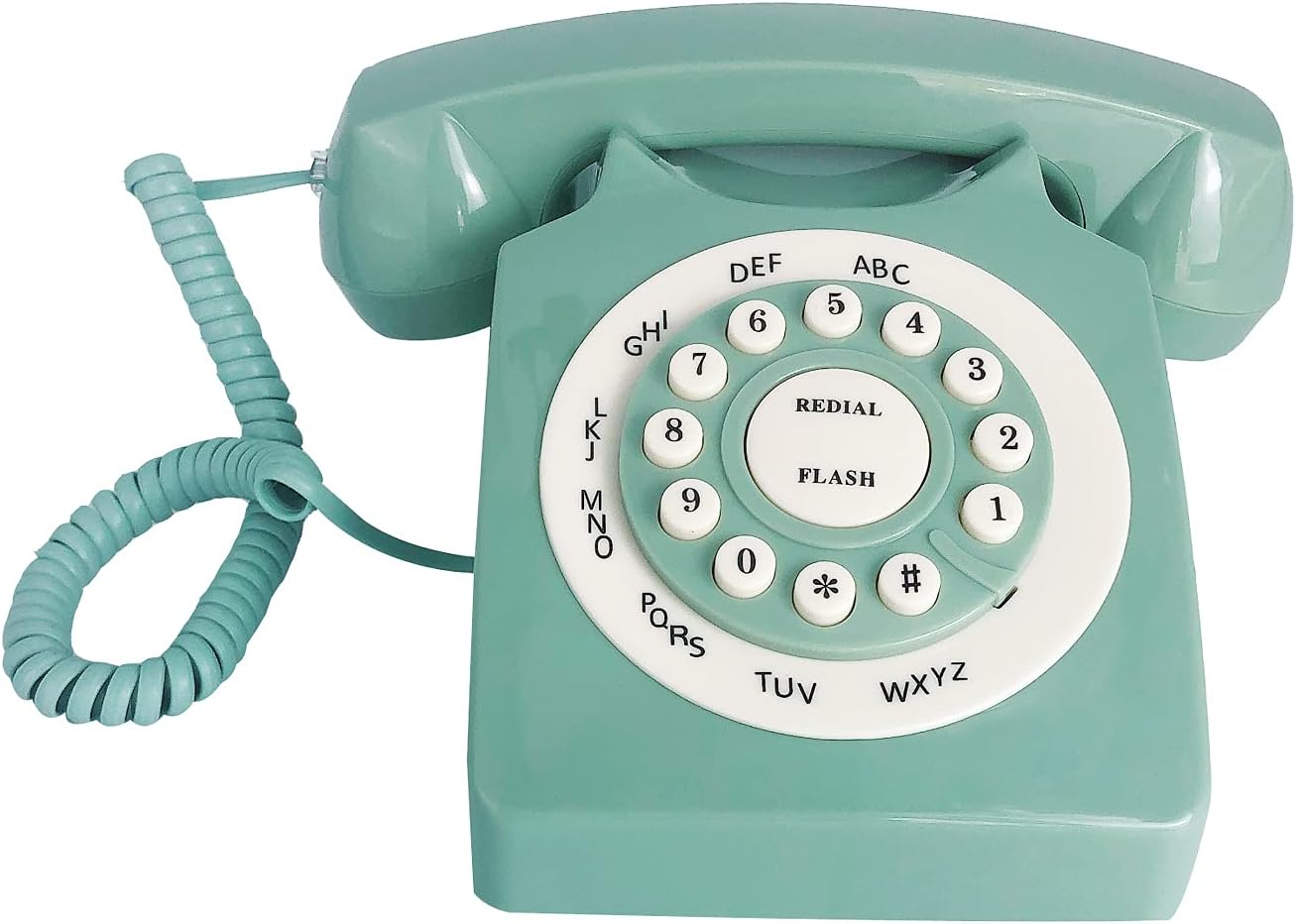 Beneno Retro Landline Telephone Green Classic Rotary Design Old Fashioned Corded Desk Phone with Ringer for Home and Office, Basic 80s Phones for Senior People