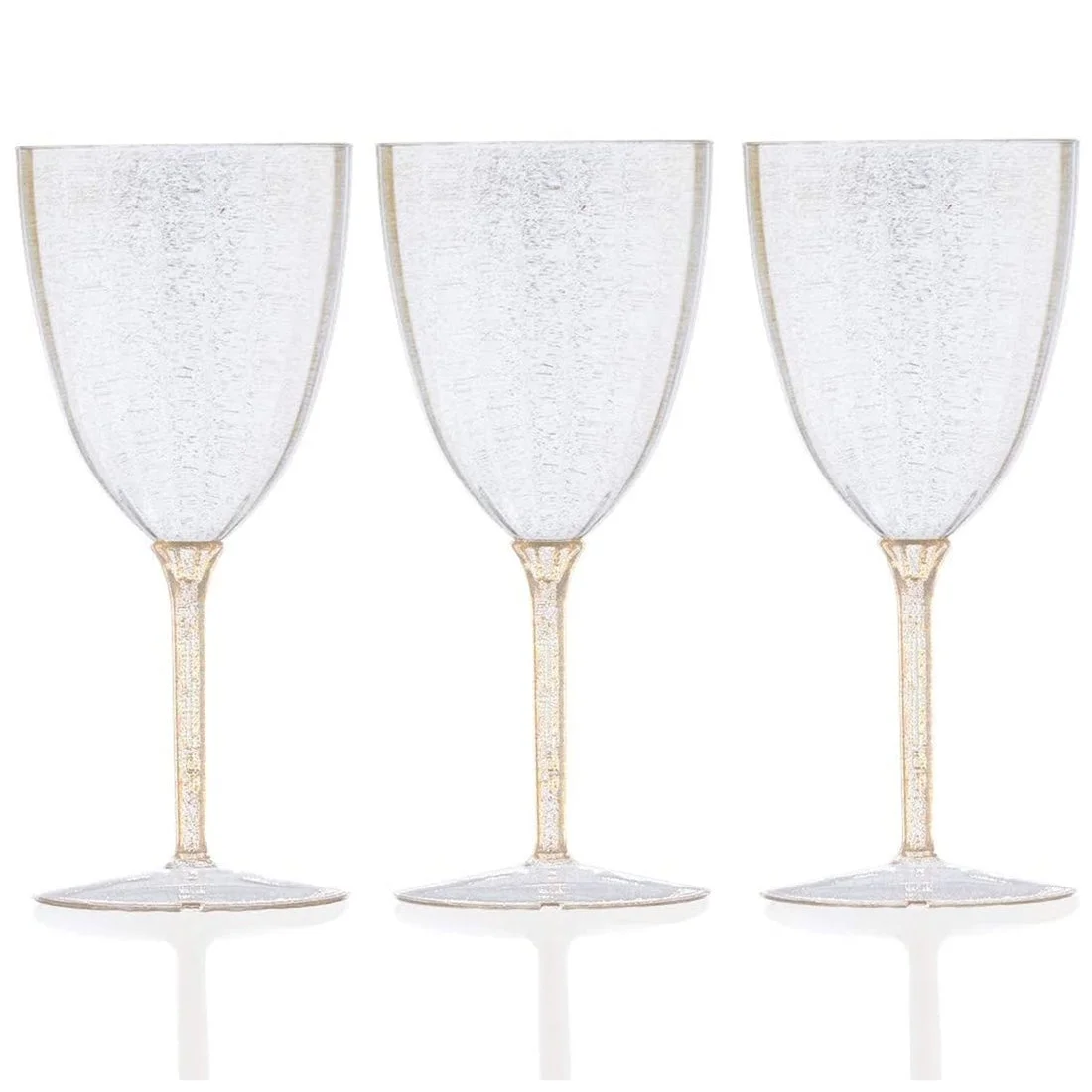 VeZee Disposable Plastic Gold Glitter Disposable Wine Glasses Goblet 7 Oz Pack of 16