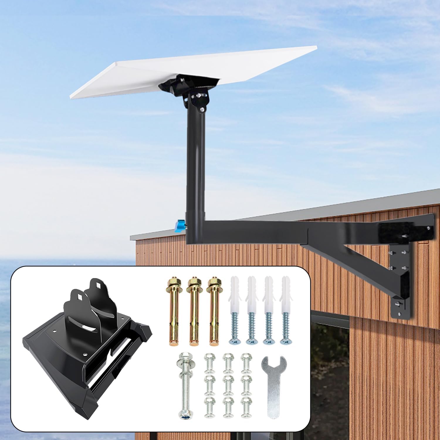 Adjustable Starlink Gen 3 Mount, Ybervont Starlink Mounting Kit Gen 3, Heavy Duty Starlink Gen 3 Wall Mount with 0-30° Adjustable Starlink Gen 3 Pipe Adapter for Starlink Internet Kit Satellite