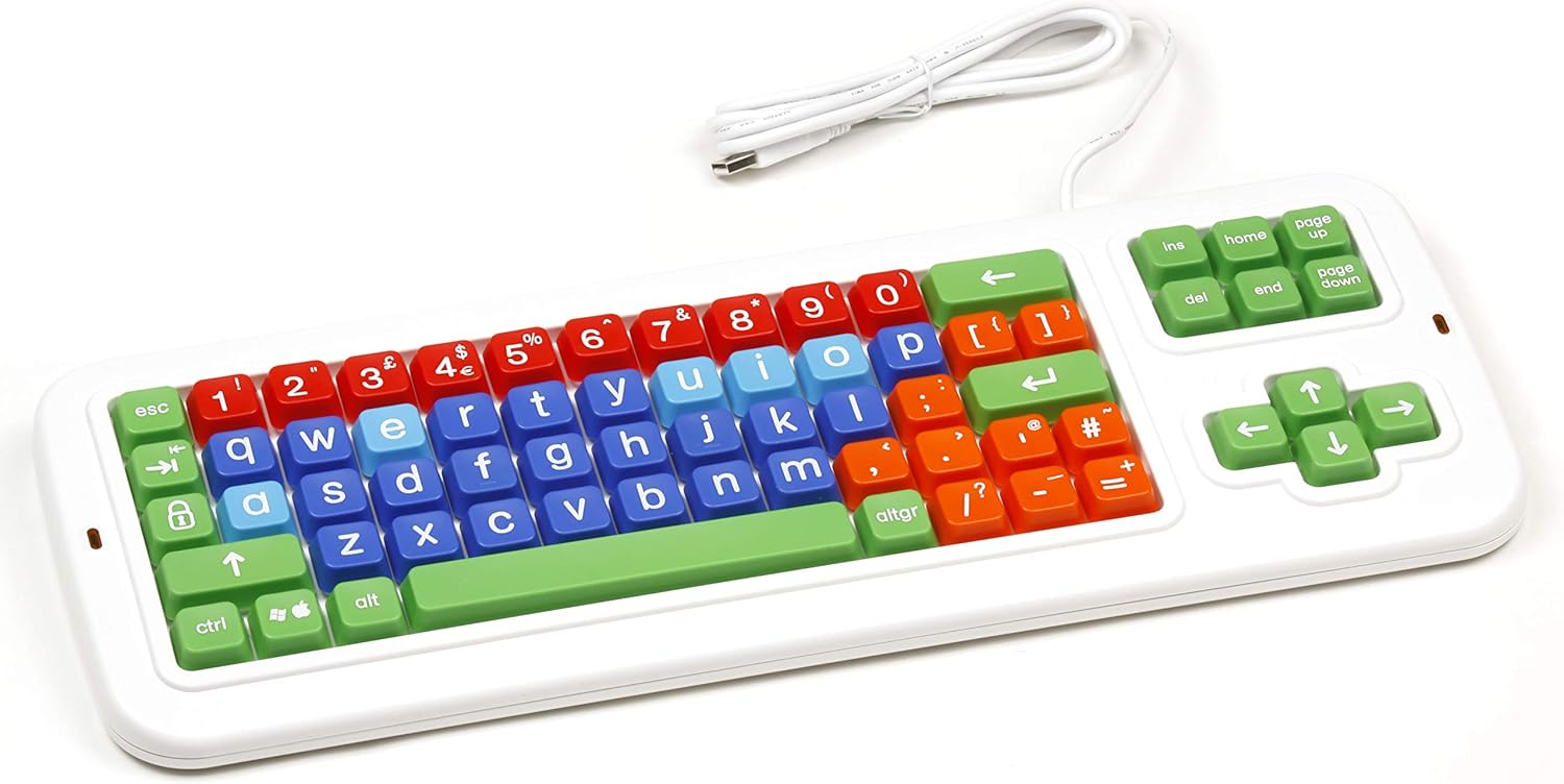 Clevy Color Coded UK Computer Keyboard with with Lowercase White Lettering - 102691