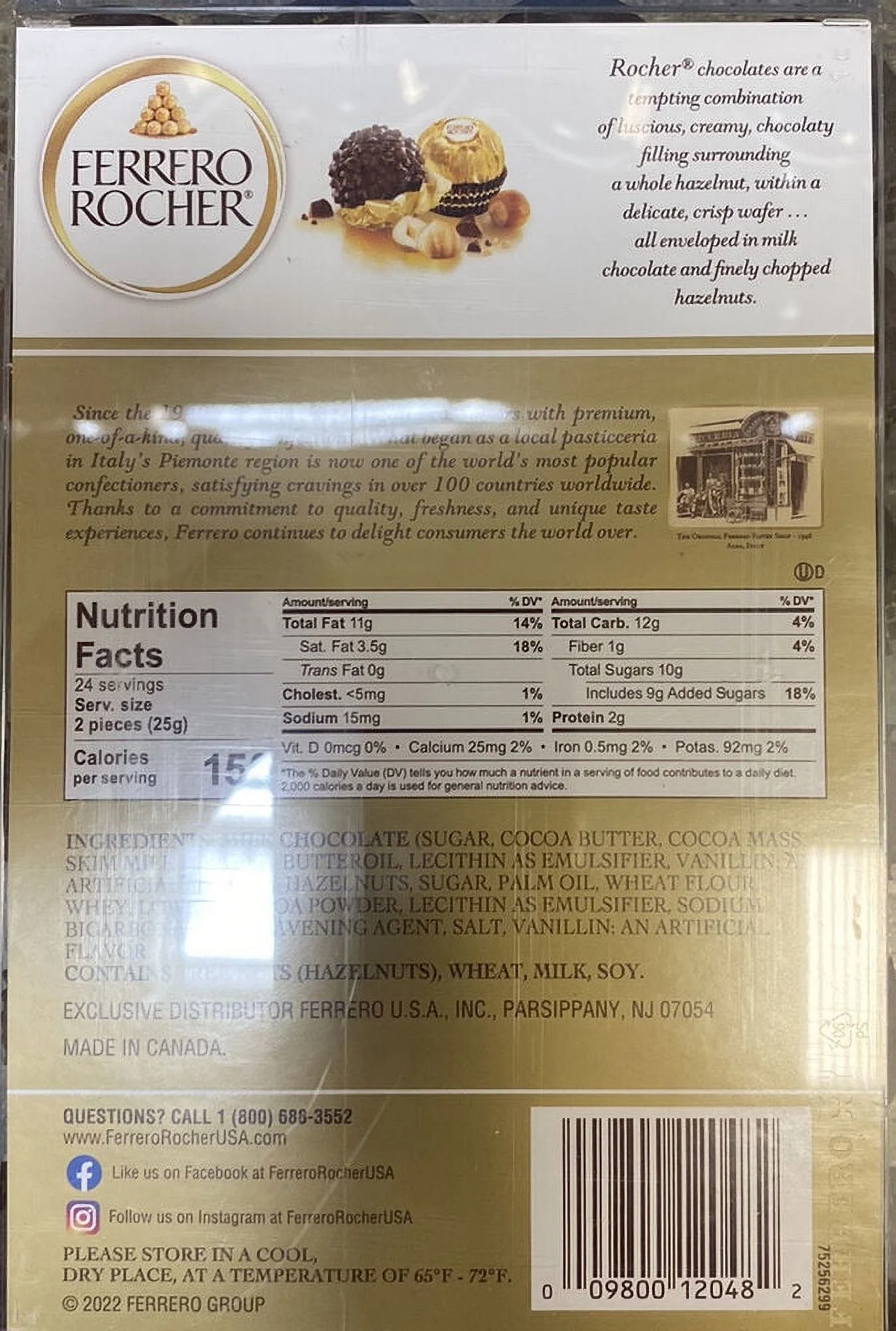 Ferrero Rocher Fine Hazelnut Chocolates 21.2 oz 48 Pieces - Gift Box NEW