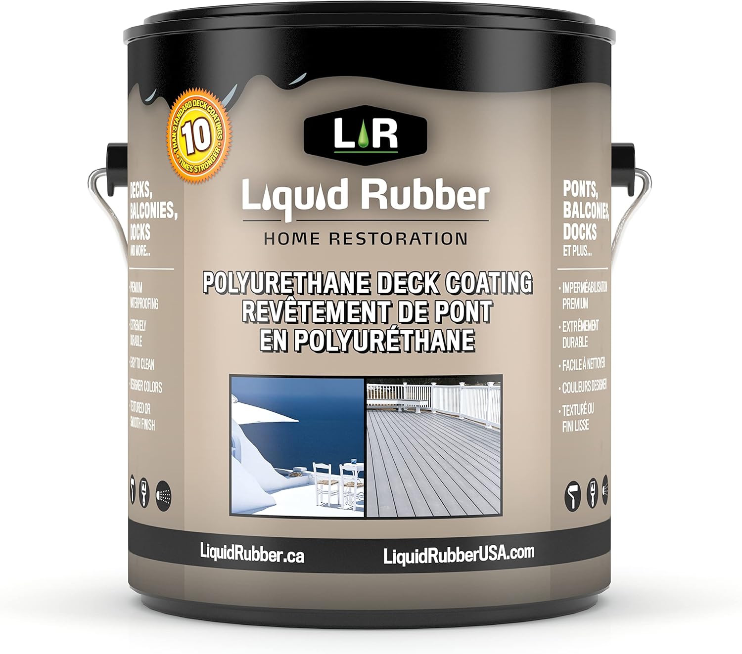 Liquid Rubber Smooth Polyurethane Deck Coating - Solar Protection Deck Sealant, Non-Toxic Multi-Surface Waterproofing Membrane, Easy to Apply, White, 5 Gallon
