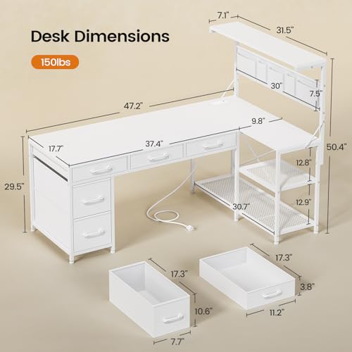 Itaar L Shaped Gaming Desk with 5 Drawers and Storage Shelves, Reversible Computer Desk with Bookshelf for Home Office, L Shaped Corner Desk with LED Lights, Power Outlets and Storage Bag, Black