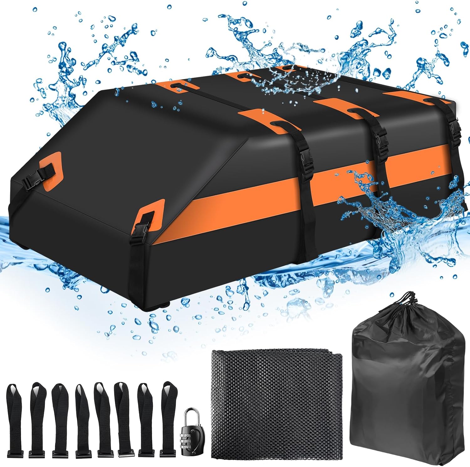 Car Rooftop Cargo Carrier Bag - 21 Cubic Feet Roof Carrier, 100% Waterproof 900D PVC Soft Car Roof Bag for All Top of Vehicle, includes Anti-Slip Mat,Storage Bag,8 Reinforced Straps,8 Door Hooks
