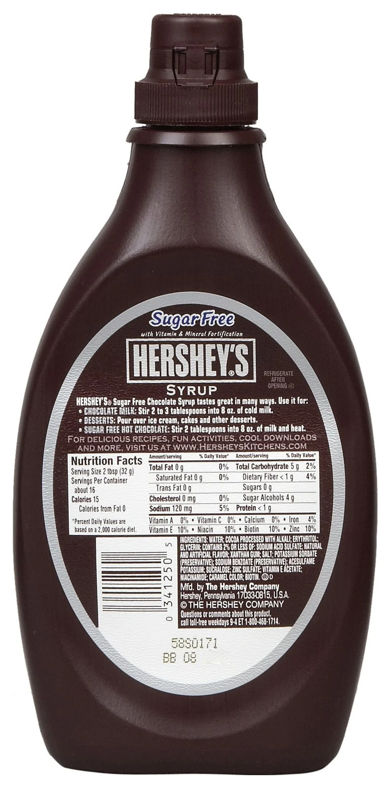Hershey,S Sugar Free Chocolate Syrup Bottle - 1.09 Pound (Pack Of 2)