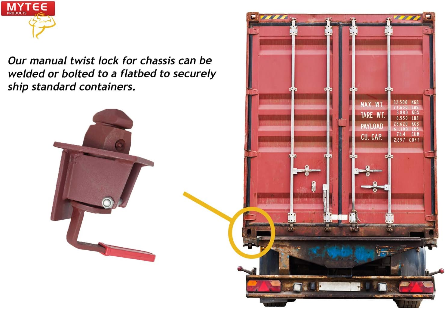 Mytee Products Sea and Rail Shipping Container Manual Twist Lock Weld Type for Chassis (4 Pack)