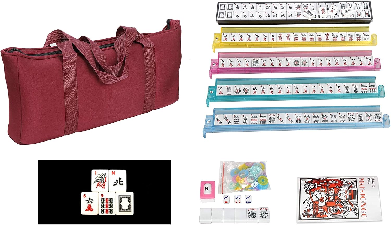 American Mah Jongg Complete Set, 166 Tiles with All in one Combo Rack with Soft Bag