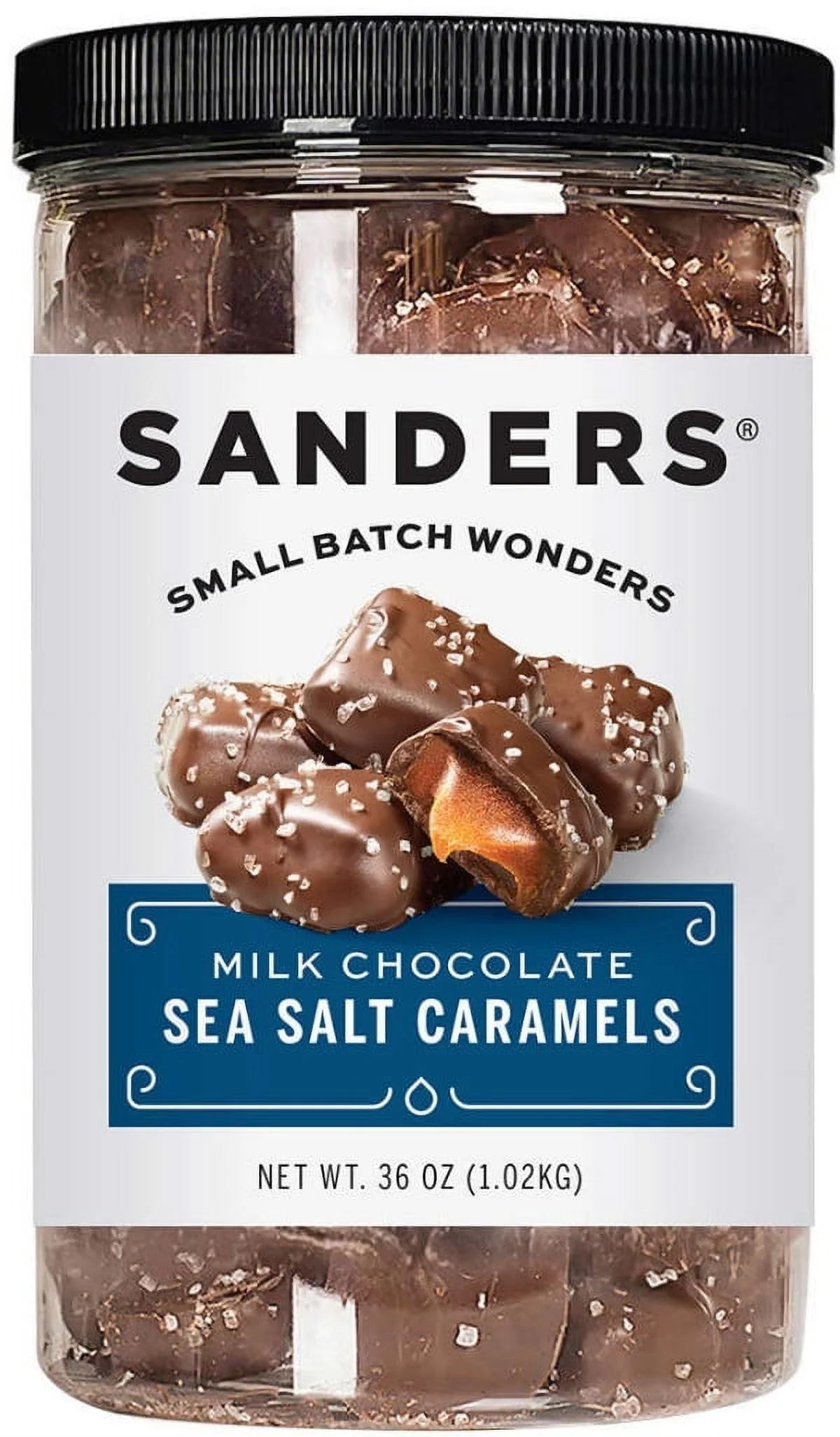 Sanders Milk Chocolate Sea Salt Caramel Candy, Small Batch Wonders, Delicious Salted Caramels Toffee Candy, With Real Cream and Butter, Slow Kettle Cooked, No Artificial Colors or Preservatives, 36 oz
