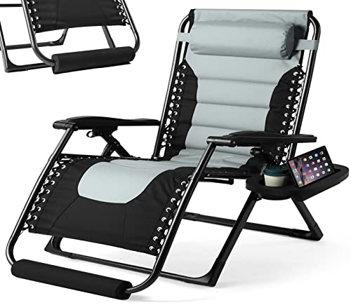 Fitnessclub Zero Gravity Chair, 350Lbs Capacity Oversize XL Outdoor Anti Gravity Chairs, Patio Lounge Folding Adjustable Recliner with Adjustable Headrest, Foot Pad & Cup Holder