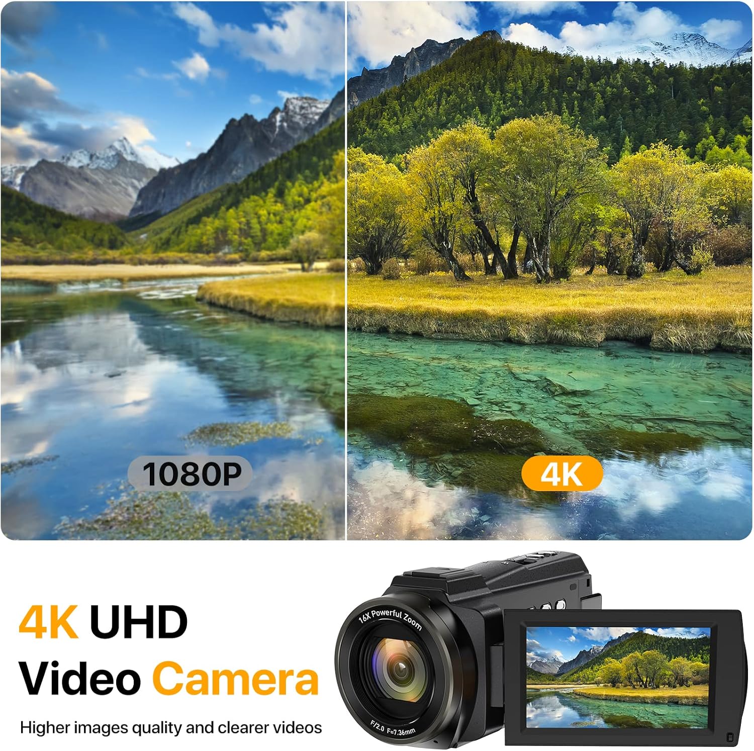 4K Video Camera Camcorder 48MP 60FPS Ultra HD Video Camera with Vlogging Camera for YouTube 16X Digital Video Camera with Microphone 6-Axis Anti-Shake IR Night Vision Recorder (4K Plus Version)