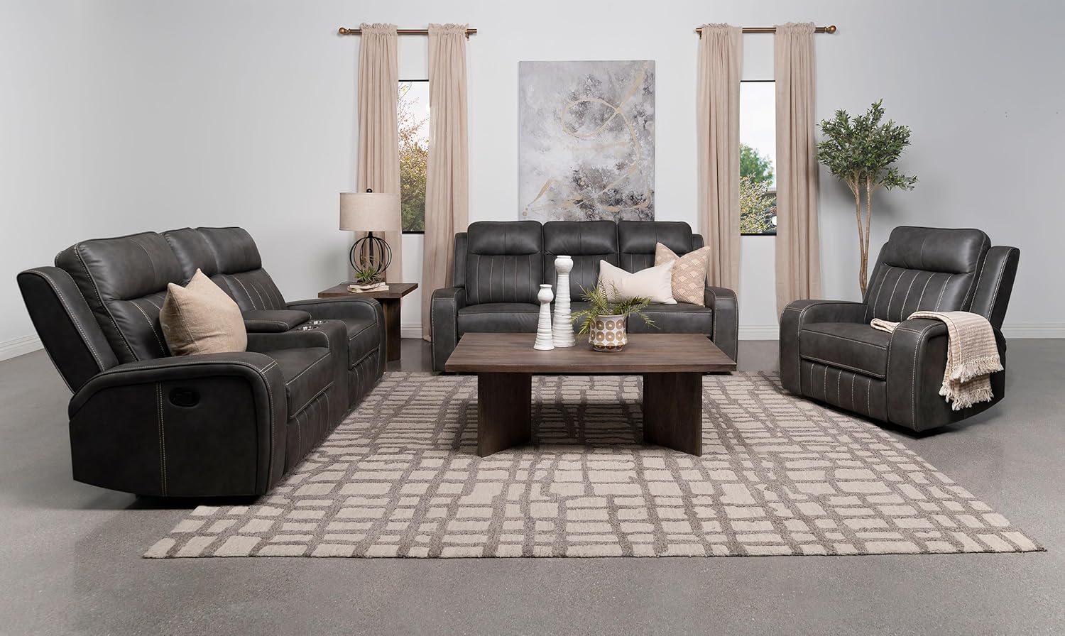 Coaster Home Furnishings Raelynn 3-Piece Upholstered Motion Reclining Sofa Set Grey