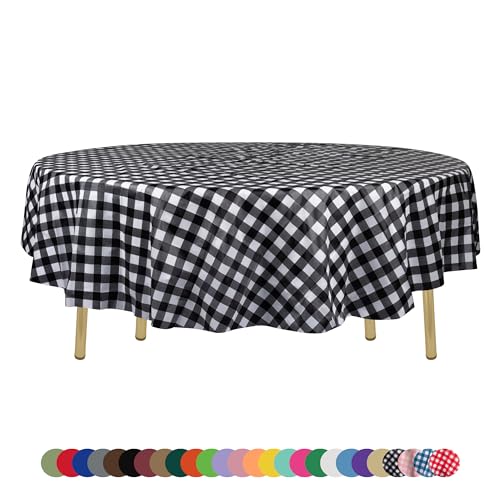 ZIMPLEWARE Premium Red Gingham Checkered Plastic Table Cloth Disposable (12 Pack) Round Tablecloth (84in) Party Table Cloths Disposable, Perfect Table Cloth Round Cover for Any Table Up to 6 Feet