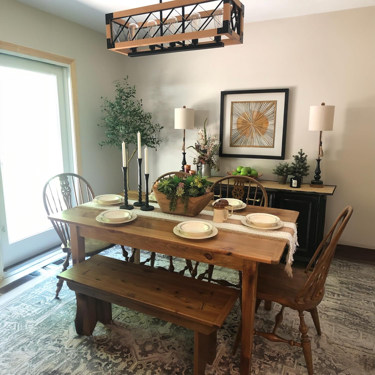 Amish Reclaimed Solid Wood Rustic Farmhouse Dining Table with Breadboard Ends, Farmhouse Kitchen Table (5', Light Natural)