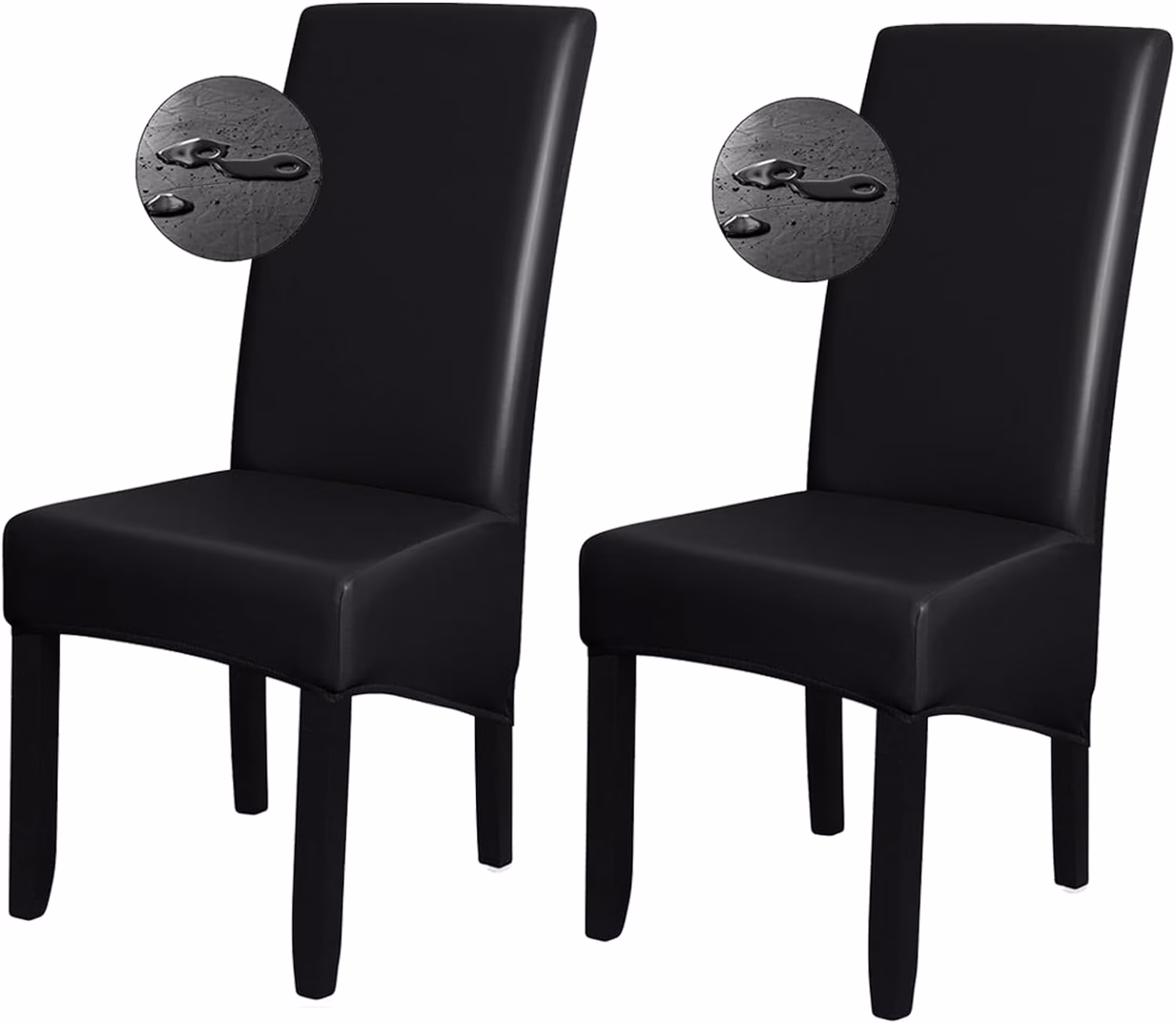 Shukii Waterproof PU Leather XL Chair Covers Stretch Dining Chair Covers Set of 2 Black Chair Slipcovers Chair Protector Cover Universal Chair Covers for Dining Room Kitchen Hotel
