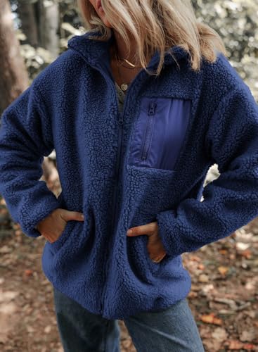 Dokotoo Womens Winter Trendy Full Zipper Fleece Jackets Long Sleeve Relaxed Warm Teddy Coats with Pockets