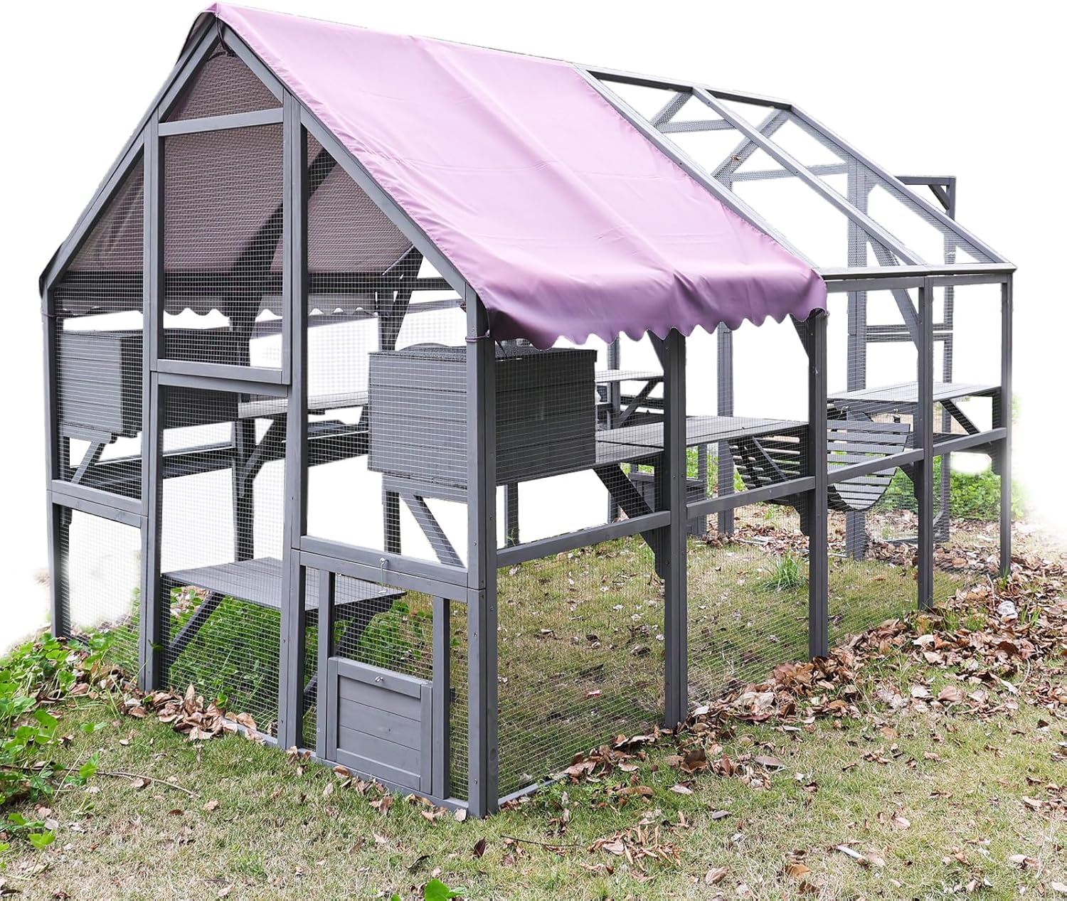 Large Catio Outdoor Cat Enclosure with Large Enter Door and Waterproof,Bridges,Small Houses,Roof Coverd,Cat House 110 Inch for Multiple Cats