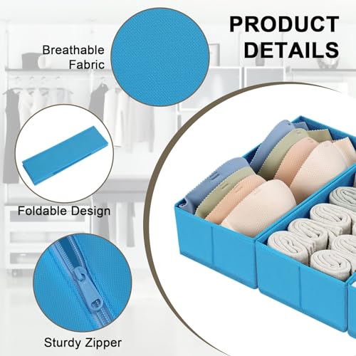 DIMJ Drawer Organizer Clothes, Underwear Drawer Organizer, Set of 4 Foldable Closet Fabric Drawer Dividers for Baby Socks, Belt, Tie (Light Grey)