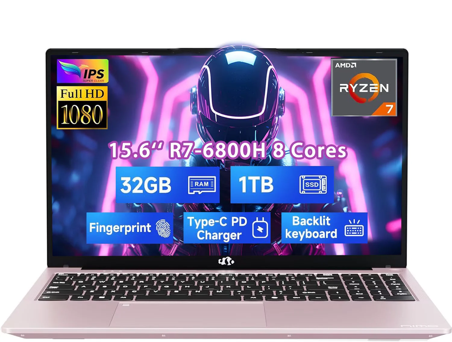 15.6" IPS FHD Gaming Laptop 8 Cores AMD Ryzen 7 6800H(Beat Intel i7-12700H, Up to 4.7GHz) 32GB DDR5 RAM 1TB SSD AMD Radeon 680M GPU-Computer 100W Type-C Backlit Keyboard Fingerprint RoseGold