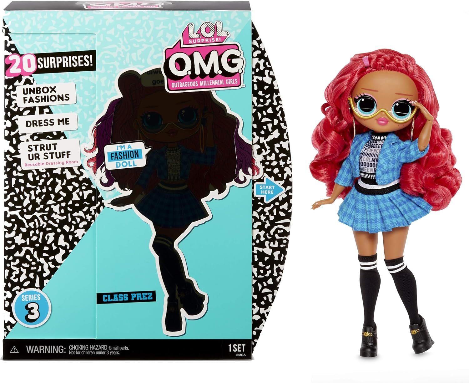 LOL Surprise OMG Series 3 Class Prez Fashion Doll With 20 Surprises Including Exclusive Doll, Outfit, Shoes, Accessories, Hat, Purse, Hairbrush, Doll Stand, Closet/Dress Room Playset | Kids 4-15 Years