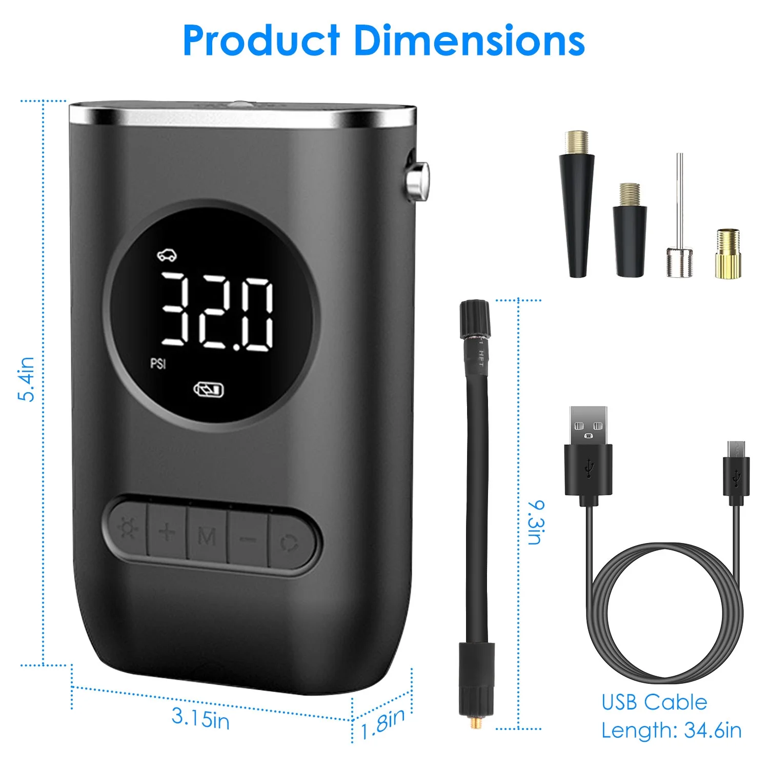iMounTEK 150 PSI Tire Inflator, Portable Air Compressor Bicycle Pump with Digital Pressure Gauge LED Light Mini Rechargeable Tire Pump Electric Air Pump for Car Bike Motorcycle Balls