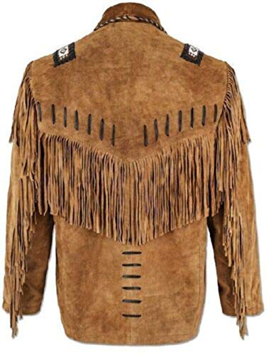 100% Real Suede Western Style Leather Jacket for Sale Native American Coat Fringe