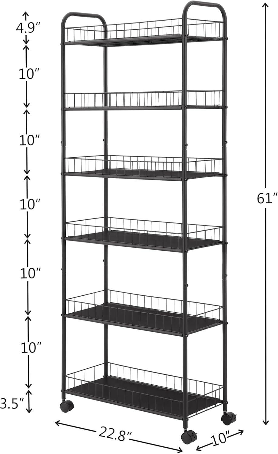 6-Tier Rolling Cart Gap Kitchen Organization 10 inch Depth Slim Slide Out Storage Tower Rack with 6 Baskets,Wheels with Anti-skid Lock,Narrow Places Utility Cart for Kitchen,Bathroom Laundry