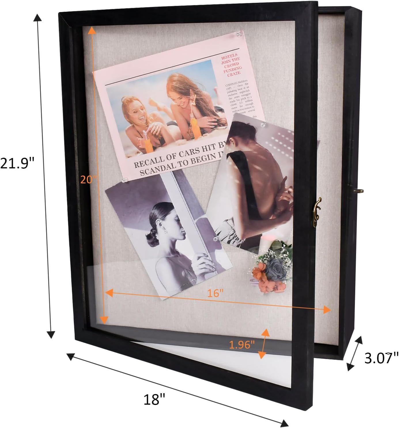 16x20'' Shadow Box Display Case, Extra Large Shadow Box with Door and Metal Lock for Keepsake Photos Tickets Flowers Bouquet Memorial Items Collages, for Home (Black)