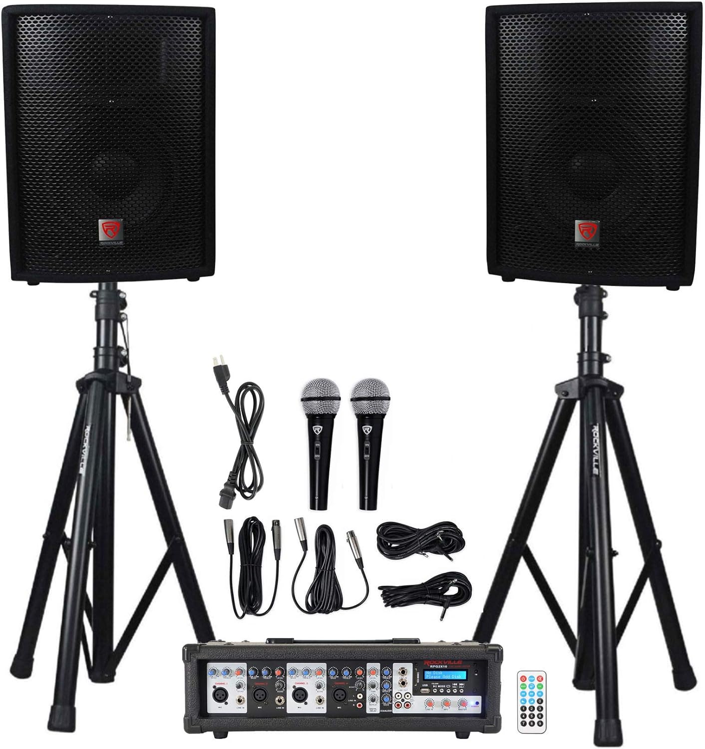 Rockville Package PA System Mixer/Amp+10