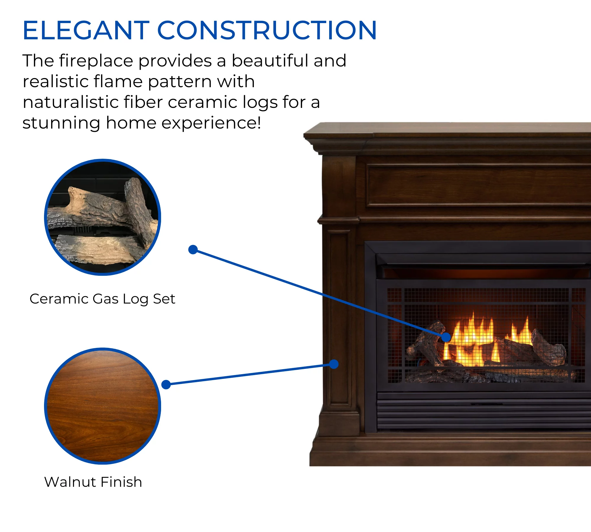 Duluth Forge Dual Fuel Ventless Gas Fireplace - 26,000 BTU, Remote Control, Walnut Finish