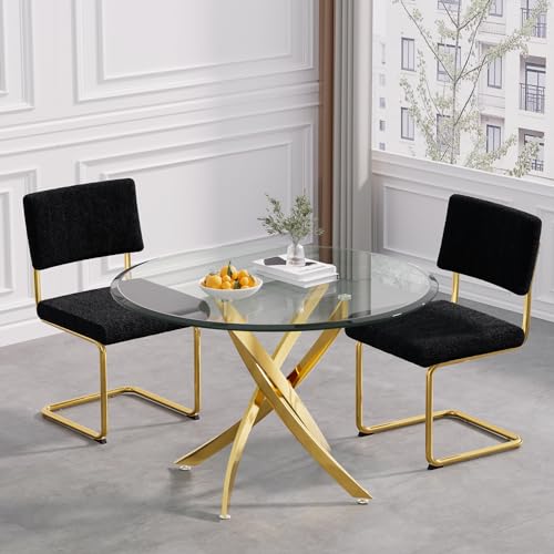 Glass Dining Table Set for 4, 5 Piece Kitchen & Dining Room Set, Modern Kitchen Table and Chairs Set with 36