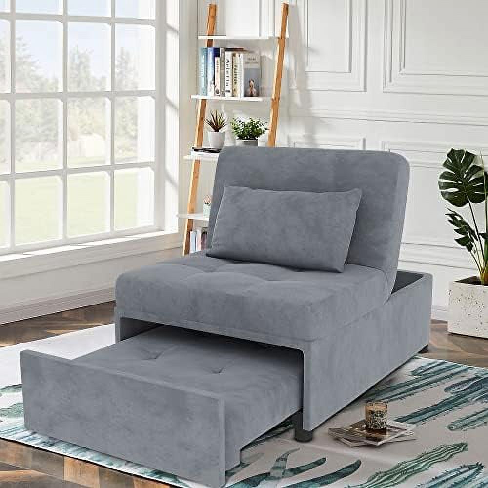TJUNBOLIFE Velvet Convertible Sofa Bed  4 in 1 Multi- Folding Ottoman Lounge Chair  Modern Sleeper Bed Couch Guest Bed with Adjustable Backrest and Pillow for Living Room Small Room Apart