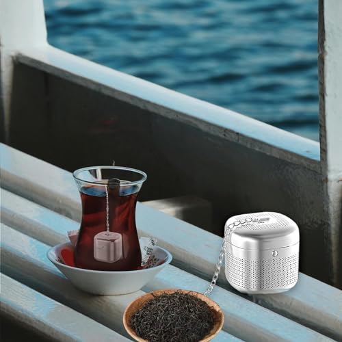 Roucerlin Square Tea Infuser Steeper for Loose Leaf Tea, 304 Stainless Steel Tea Strainer with Chain Hook & Lid, Fine Mesh Tea Diffuser, Tea Filter Holder for Cup Teapot Spices
