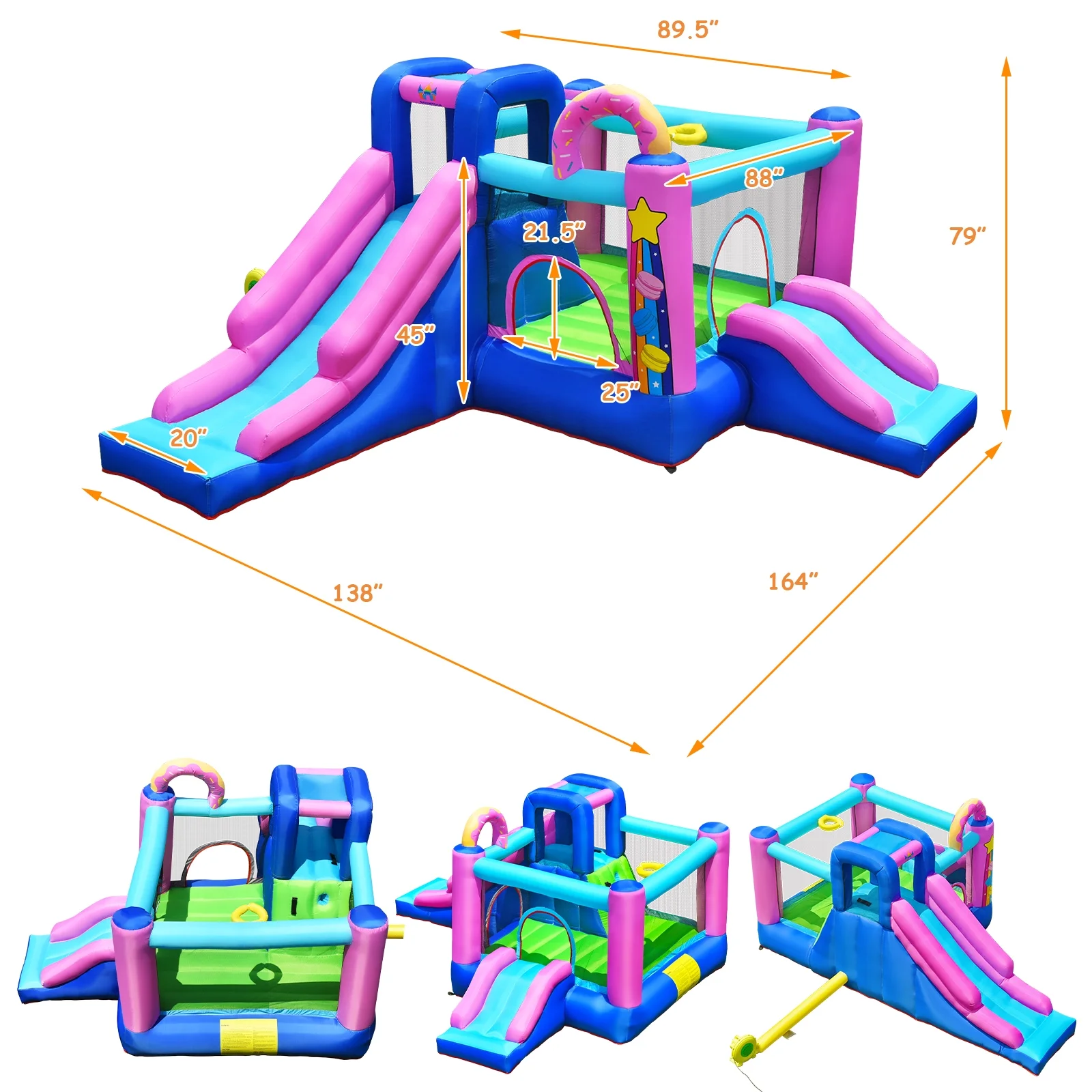 Infans Bountech Inflatable Bounce Castle Dual Slides Jumping Bouncer w/ 480W Air Blower