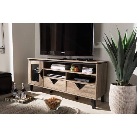 Skyline Decor Cardiff Modern and Contemporary Light Brown Wood 55-Inch TV Stand