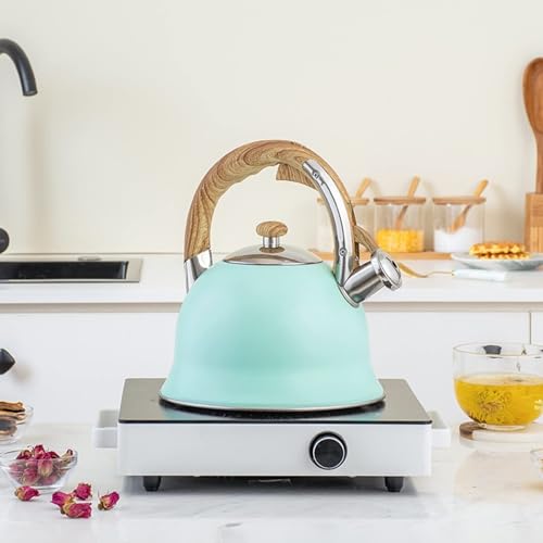 Surgical Stainless Steel Teakettle Whistling Tea Kettle with Cool Touch Ergonomic Matte Stovetops Food Grade Teapot for Gas Induction Cookers