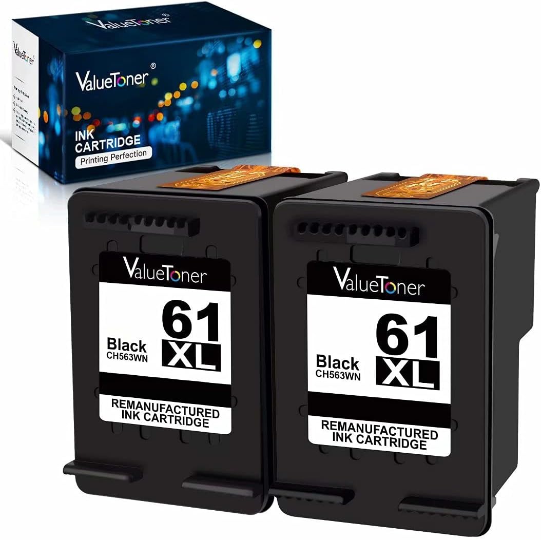 Valuetoner Remanufactured Ink Cartridge Replacement for Upgraded HP 61XL 61 XL High Yield for Envy 4500 5530, Deskjet 2540 1056 1510 1000 1010, Officejet 4630 2620 4635 Printer (2 Black) Pack of 2
