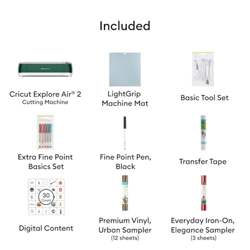 Cricut Explore Air 2 Starter Bundle - Includes 50 images & 10 fonts, Materials, Tool Set, Trimmer, Transfer Tape, Machine Mats & TrueControl Knife, Emerald