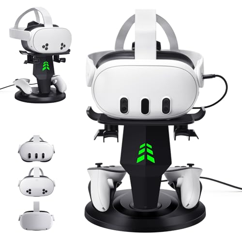 Lampelc VR Charging Stand for Quest 3, Quest 3S, Quest 2 Headset, Controllers Charger and VR Accessories, Headset Charging Dock with LED Lights