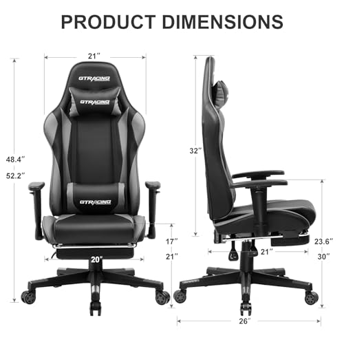 GTRACING Gaming Chair with Footrest, Ergonomic Computer Game Desk Chair, Reclining Game Chair Seat Height Adjustment, Swivel Rocker with Headrest and Lumbar (Blue)